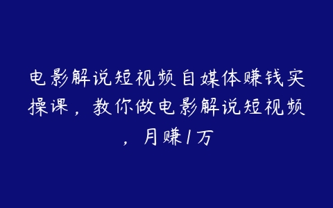 电影解说短视频自媒体赚钱实操课，教你做电影解说短视频，月赚1万百度网盘下载