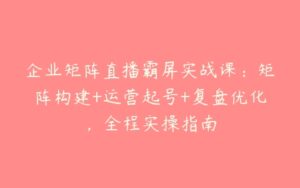 企业矩阵直播霸屏实战课：矩阵构建+运营起号+复盘优化，全程实操指南-51自学联盟