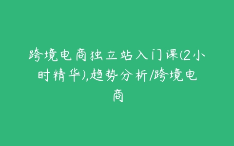 图片[1]-跨境电商独立站入门课(2小时精华),趋势分析/跨境电商-本文