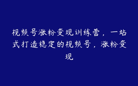 视频号涨粉变现训练营，一站式打造稳定的视频号，涨粉变现-51自学联盟