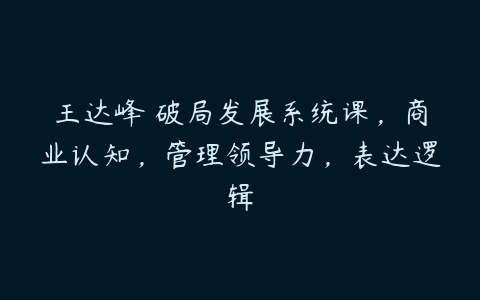 王达峰・破局发展系统课，商业认知，管理领导力，表达逻辑百度网盘下载