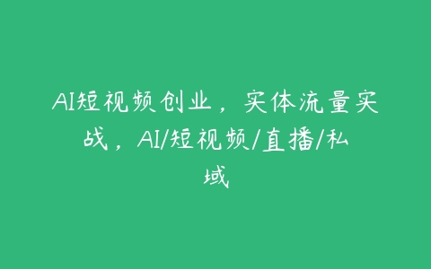 AI短视频创业，实体流量实战，AI/短视频/直播/私域百度网盘下载