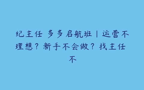 纪主任・多多启航班｜运营不理想？新手不会做？找主任 不百度网盘下载