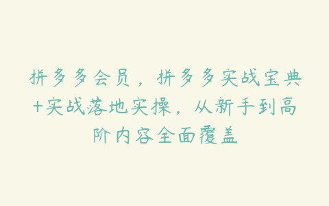 拼多多会员，拼多多实战宝典+实战落地实操，从新手到高阶内容全面覆盖-51自学联盟