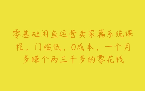 零基础闲鱼运营卖家篇系统课程，门槛低，0成本，一个月多赚个两三千多的零花钱-51自学联盟