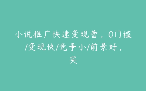 小说推广快速变现营，0门槛/变现快/竞争小/前景好，实-51自学联盟