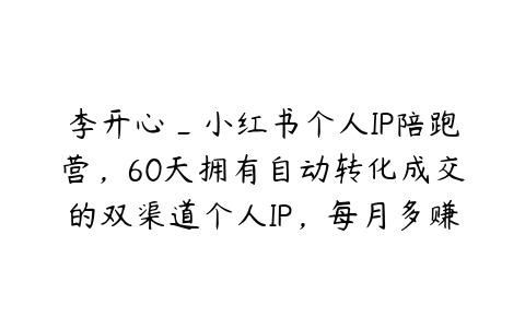 李开心_小红书个人IP陪跑营，60天拥有自动转化成交的双渠道个人IP，每月多赚2w-51自学联盟