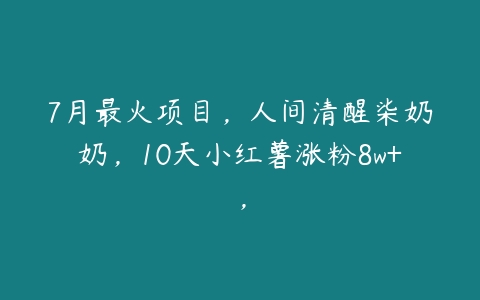 7月最火项目，人间清醒柒奶奶，10天小红薯涨粉8w+，百度网盘下载