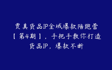 贾真货品IP全域爆款陪跑营【第4期】，手把手教你打造货品IP，爆款不断-51自学联盟