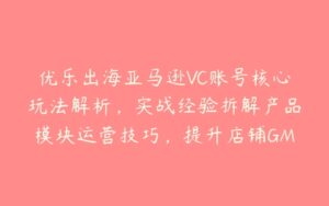 优乐出海亚马逊VC账号核心玩法解析，实战经验拆解产品模块运营技巧，提升店铺GMV，有效提升运营利润-51自学联盟