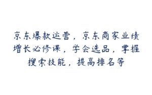 京东爆款运营，京东商家业绩增长必修课，学会选品，掌握搜索技能，提高排名等-51自学联盟