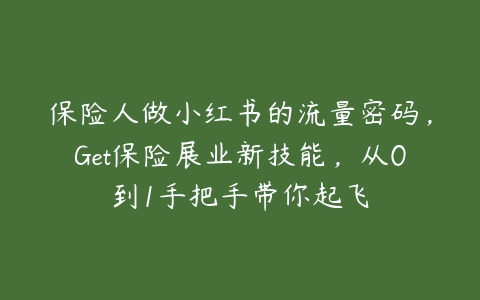 图片[1]-保险人做小红书的流量密码，Get保险展业新技能，从0到1手把手带你起飞-本文