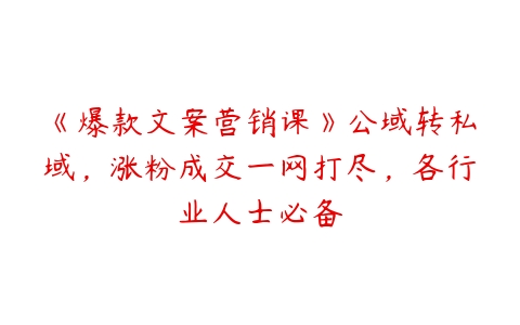 《爆款文案营销课》公域转私域，涨粉成交一网打尽，各行业人士必备百度网盘下载