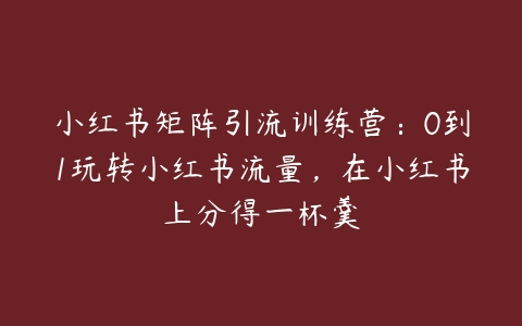 小红书矩阵引流训练营：0到1玩转小红书流量，在小红书上分得一杯羹百度网盘下载