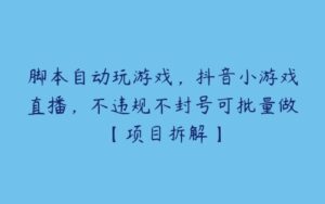 脚本自动玩游戏，抖音小游戏直播，不违规不封号可批量做【项目拆解】-51自学联盟