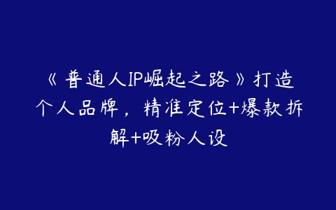 图片[1]-《普通人IP崛起之路》打造个人品牌，精准定位+爆款拆解+吸粉人设-本文