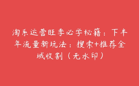 淘系运营旺季必学秘籍：下半年流量新玩法：搜索+推荐全域收割（无水印）-51自学联盟