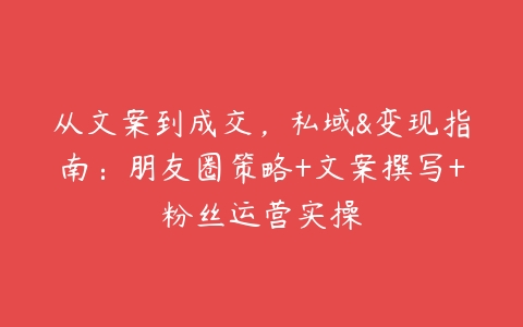 从文案到成交，私域&变现指南：朋友圈策略+文案撰写+粉丝运营实操百度网盘下载