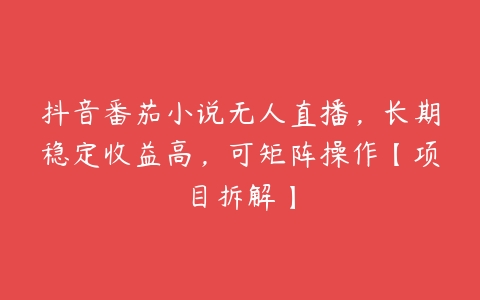 抖音番茄小说无人直播，长期稳定收益高，可矩阵操作【项目拆解】-51自学联盟