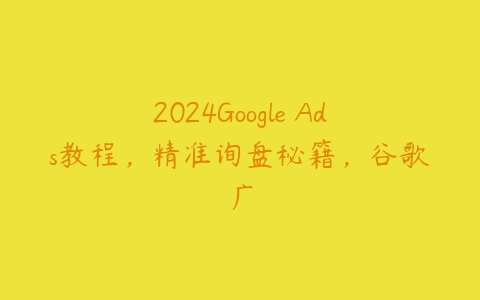 图片[1]-2024Google Ads教程，精准询盘秘籍，谷歌广-本文