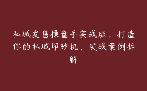 私域发售操盘手实战班，打造你的私域印钞机，实战案例拆解百度网盘下载