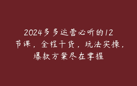 图片[1]-2024多多运营必听的12节课，全程干货，玩法实操，爆款方案尽在掌握-本文