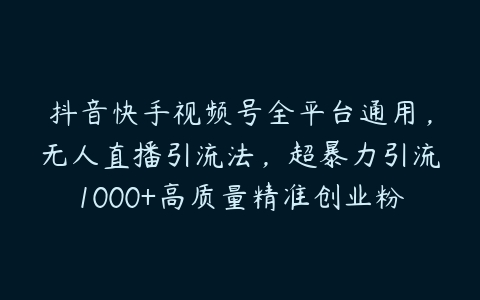 抖音快手视频号全平台通用，无人直播引流法，超暴力引流1000+高质量精准创业粉【项目拆解】百度网盘下载