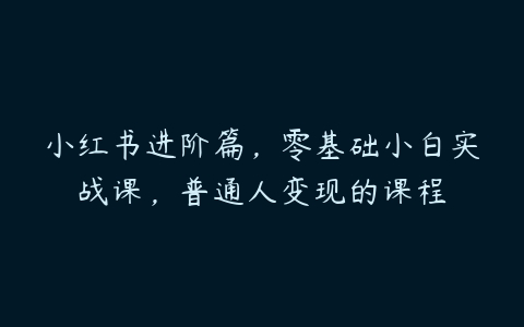 图片[1]-小红书进阶篇，零基础小白实战课，普通人变现的课程-本文