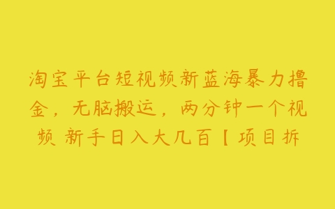 淘宝平台短视频新蓝海暴力撸金，无脑搬运，两分钟一个视频 新手日入大几百【项目拆解】百度网盘下载