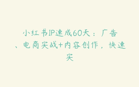 小红书IP速成60天：广告、电商实战+内容创作，快速实百度网盘下载