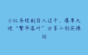 小红书短剧日入过千，爆单大佬“繁华落叶”分享二创实操经-51自学联盟