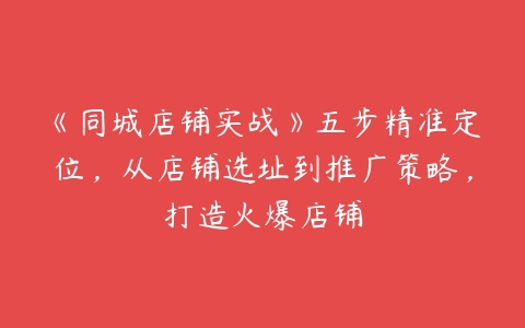 《同城店铺实战》五步精准定位，从店铺选址到推广策略，打造火爆店铺百度网盘下载