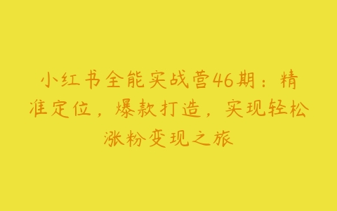 小红书全能实战营46期：精准定位，爆款打造，实现轻松涨粉变现之旅-51自学联盟