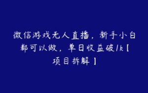 微信游戏无人直播，新手小白都可以做，单日收益破1k【项目拆解】-51自学联盟