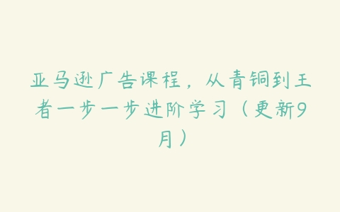 亚马逊广告课程，从青铜到王者一步一步进阶学习（更新9月）-51自学联盟