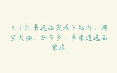 《小红书选品实战》站内、淘宝天猫、拼多多，多渠道选品策略百度网盘下载