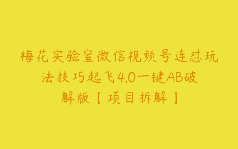 梅花实验窒微信视频号连怼玩法技巧起飞4.0一键AB破解版【项目拆解】-51自学联盟