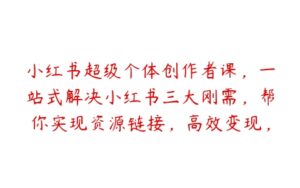 小红书超级个体创作者课，一站式解决小红书三大刚需，帮你实现资源链接，高效变现，升级品牌-51自学联盟