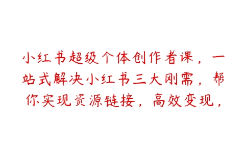 小红书超级个体创作者课，一站式解决小红书三大刚需，帮你实现资源链接，高效变现，升级品牌-51自学联盟