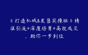 《打造私域&发售实操班》精准引流+深度培育+高效成交，助你一步到位-51自学联盟