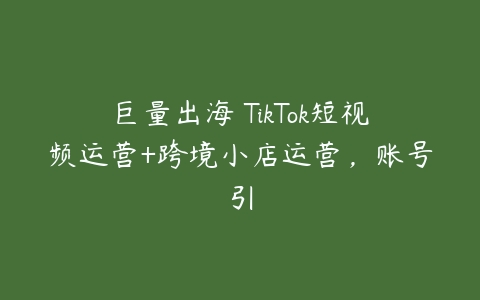 巨量出海・TikTok短视频运营+跨境小店运营，账号引百度网盘下载