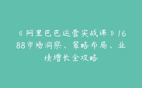 《阿里巴巴运营实战课》1688市场洞察、策略布局、业绩增长全攻略-51自学联盟