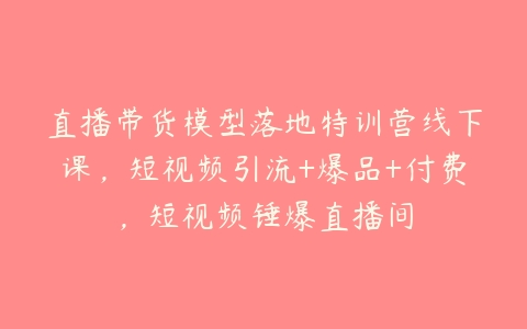 直播带货模型落地特训营线下课，短视频引流+爆品+付费，短视频锤爆直播间百度网盘下载