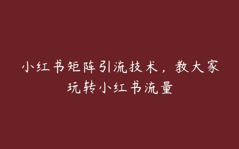 小红书矩阵引流技术，教大家玩转小红书流量百度网盘下载