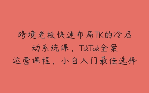 跨境老板快速布局TK的冷启动系统课，TikTok全案运营课程，小白入门最佳选择百度网盘下载