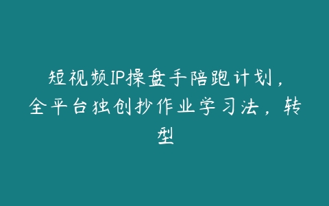 短视频IP操盘手陪跑计划，全平台独创抄作业学习法，转型百度网盘下载