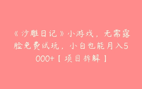 《沙雕日记》小游戏，无需露脸免费试玩，小白也能月入5000+【项目拆解】-51自学联盟