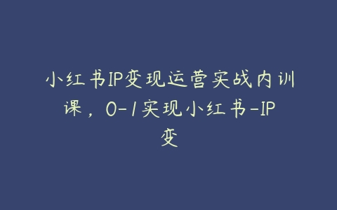 小红书IP变现运营实战内训课，0-1实现小红书-IP变-51自学联盟