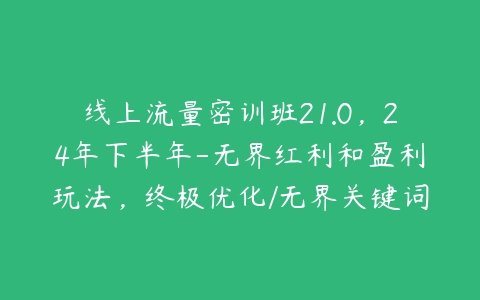 线上流量密训班21.0，24年下半年-无界红利和盈利玩法，终极优化/无界关键词/无界精准人群-51自学联盟