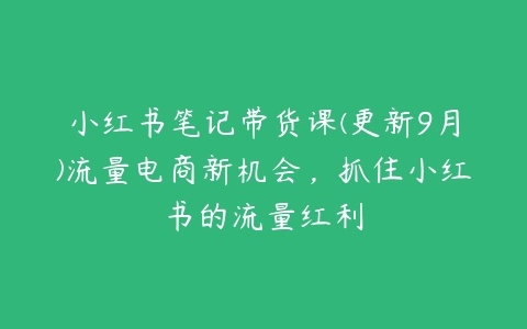 小红书笔记带货课(更新9月)流量电商新机会，抓住小红书的流量红利百度网盘下载